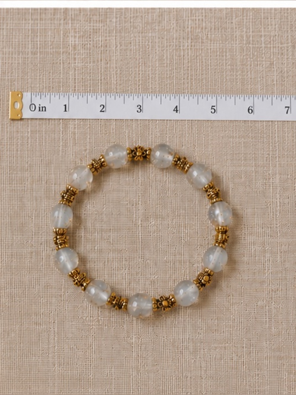 Gold and Opalescent Bead Stretch Bracelet